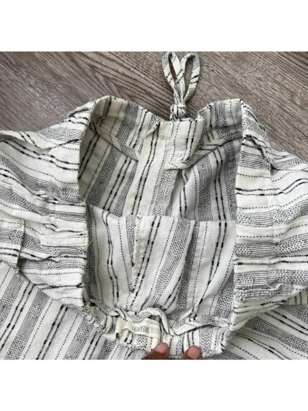 4Our Dreamers Striped Linen Blend Wide Leg Pants Womens L Cream Drawstring Coast